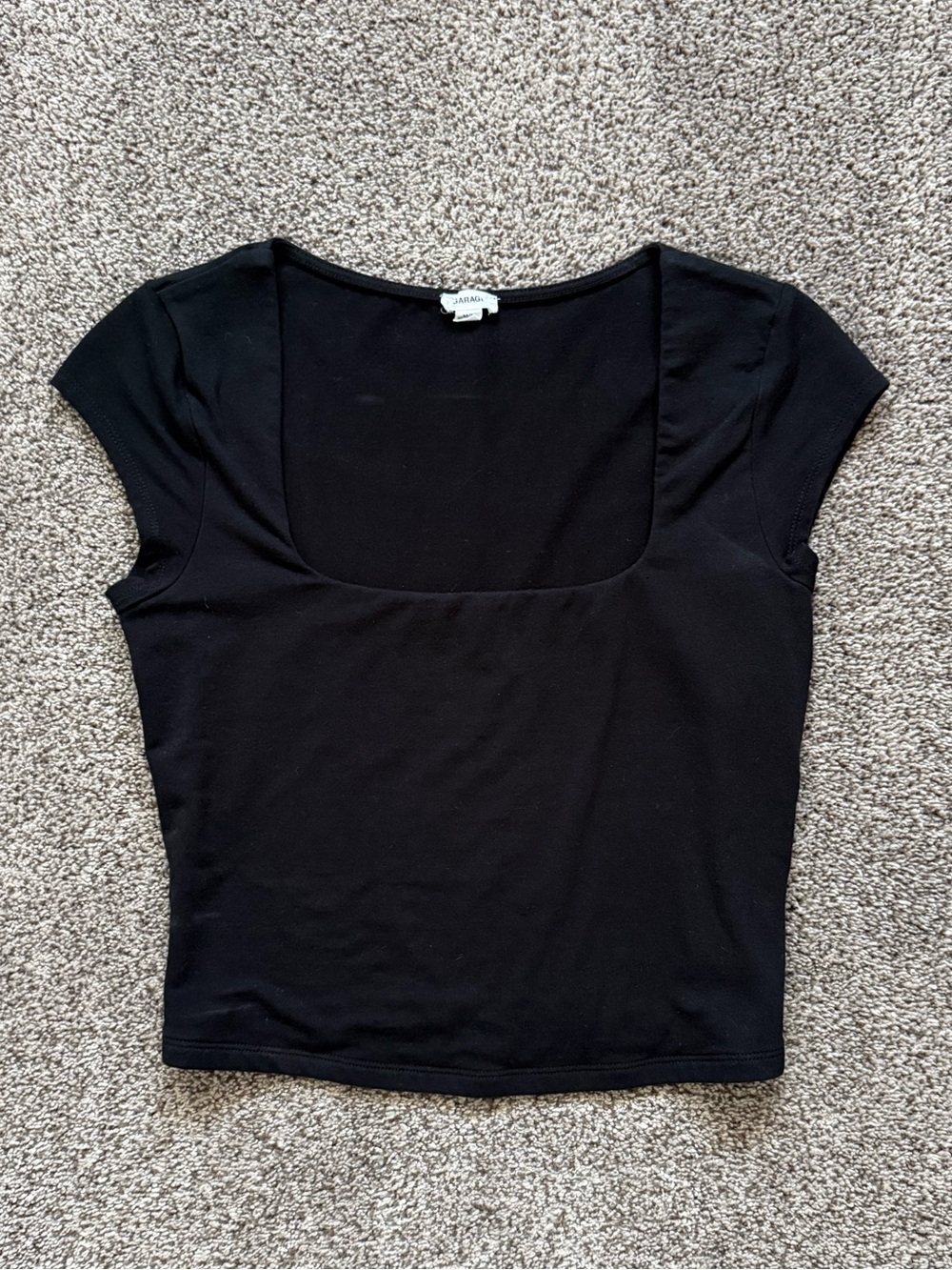 Garage Black Short Sleeve Square Neck Crop Top